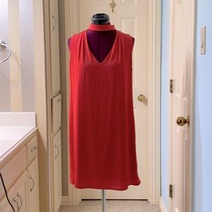 Red mini dress with v neck accented